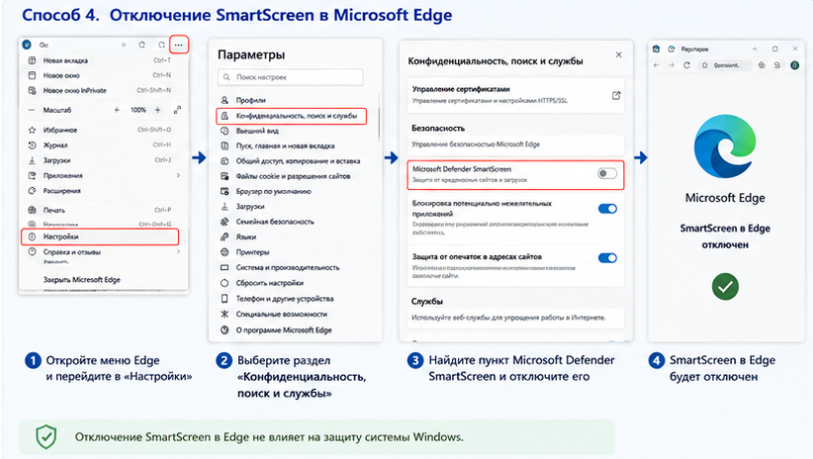 Как отключить SmartScreen только в Microsoft Edge