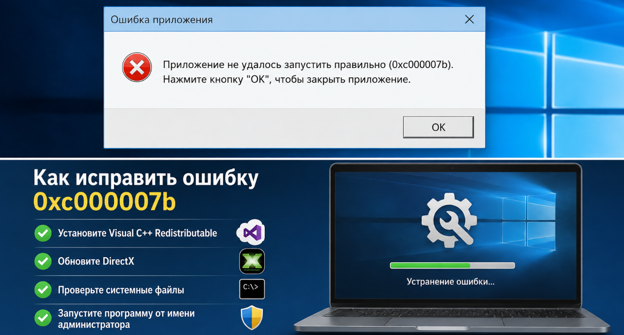 Ошибка 0xc000007b появляется при запуске игр и программ в Windows