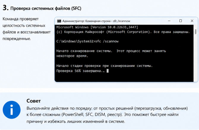 Проверьте целостность системных файлов