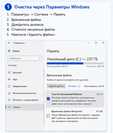 Очистка WinSxS через параметры Windows