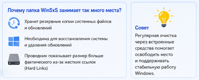 Почему папка WinSxS занимает так много места