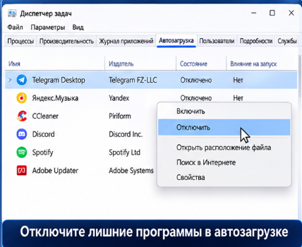 Отключите лишние программы из автозагрузки