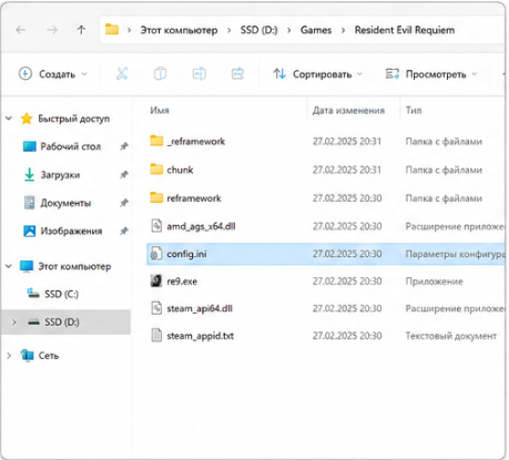 файл config.ini в папке Resident Evil Requiem