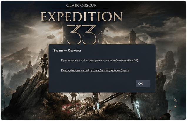 Clair Obscur Expedition 33 ошибка 51 в Steam