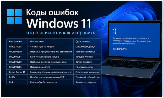 коды ошибок Windows 11